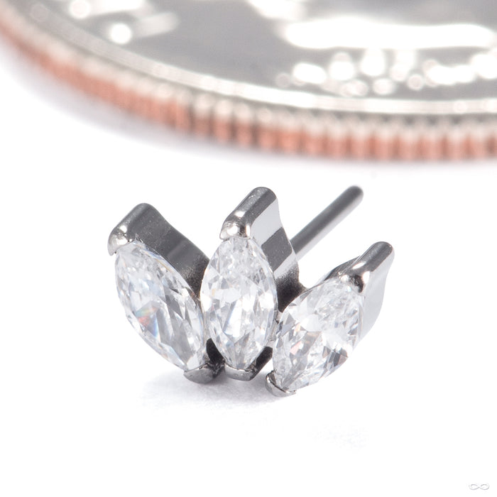 Triple Gemstone Marquise Press-fit End in Titanium with 3mm stones Clear CZ from Diablo Organics