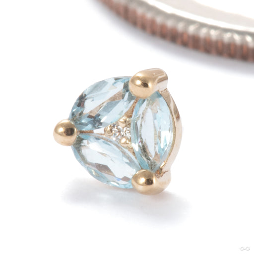 Triple Threat Press-fit End in 14k Yellow Gold with Blue Topaz & Clear CZ from Ember Body Jewelry