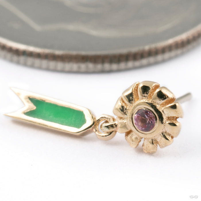 Winningest Press-fit End in Gold from Pupil Hall in 14k yellow gold with light pink sapphire and green enamel