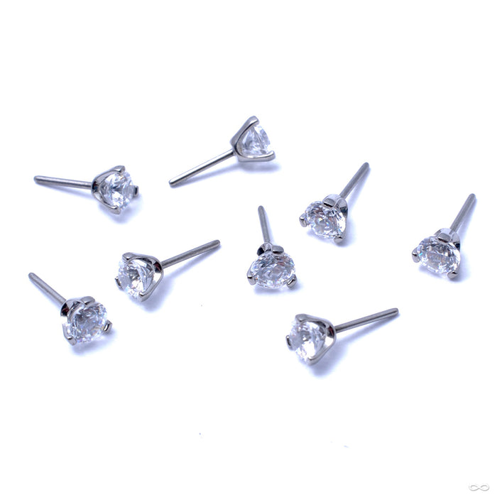 Three Prong Faceted Gem Press-fit End in Titanium from Industrial Strength in Clear CZ