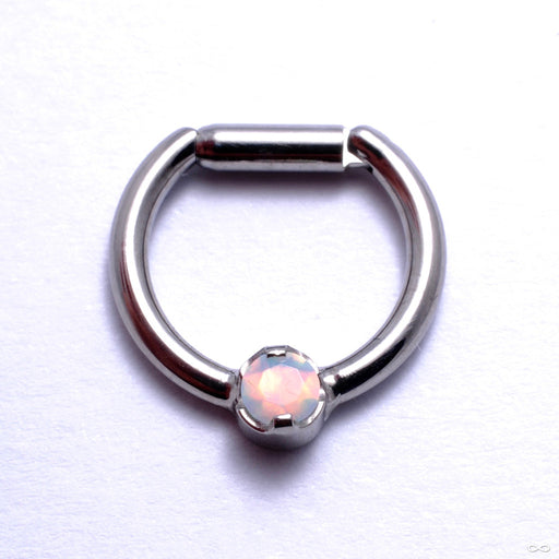 Hinged Ring with Prong-Set Gemstone in Titanium from Intrinsic with White Opal
