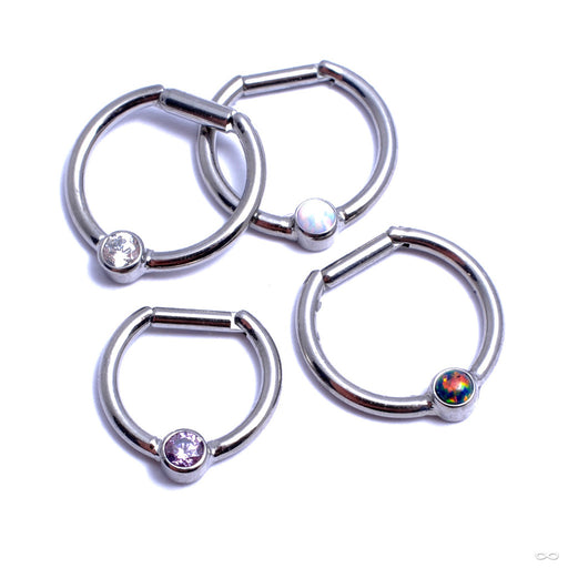 Hinged Ring with Bezel-set Gemstone in Titanium from Intrinsic with Assorted Stones