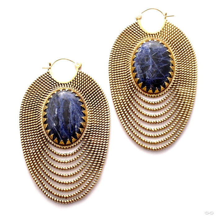 Epaulette Earrings with Stone from Tawapa in Brass with Sodalite