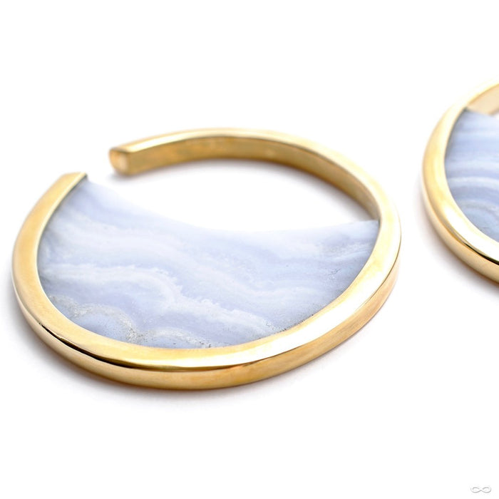 Large Muse Hoops in Brass with Blue Lace Agate from Buddha Jewelry