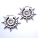 Dharma Wheel Earrings from Maya Jewelry in White Brass