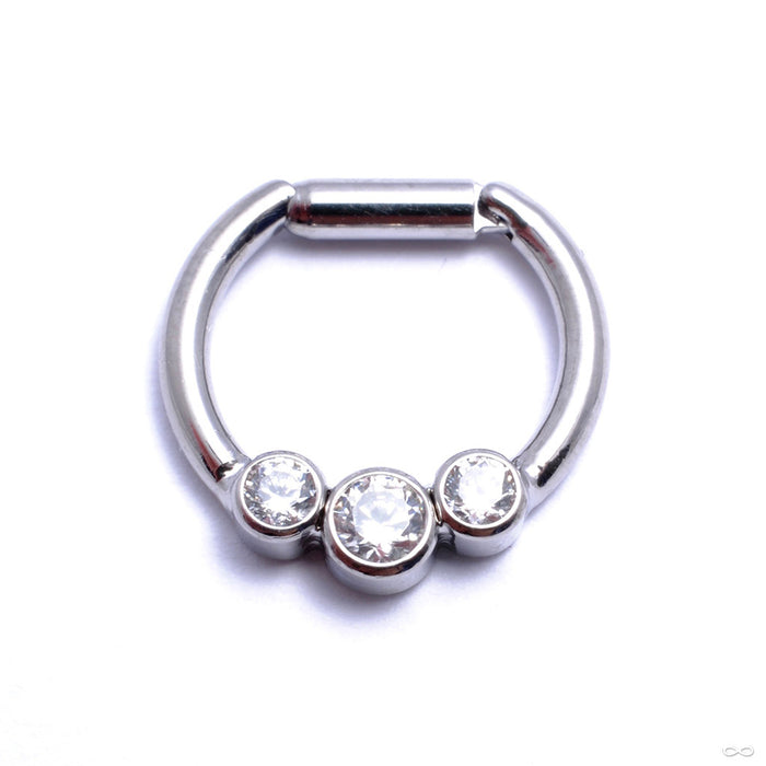 Hinged Ring with Three Bezel-set Gemstones in Titanium from Intrinsic with Clear CZ