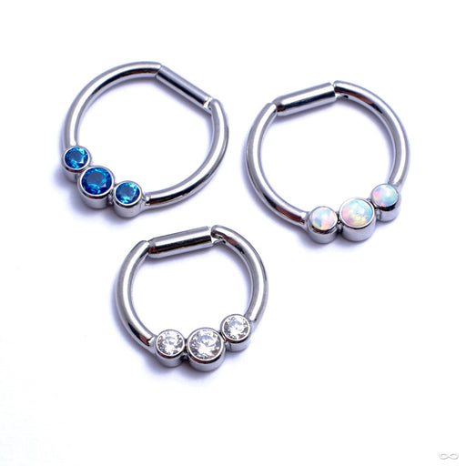 Hinged Ring with Three Bezel-set Gemstones in Titanium from Intrinsic with assorted stones