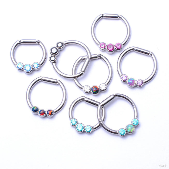 Hinged Ring with Three Bezel-set Gemstones in Titanium from Intrinsic with Assorted Stones