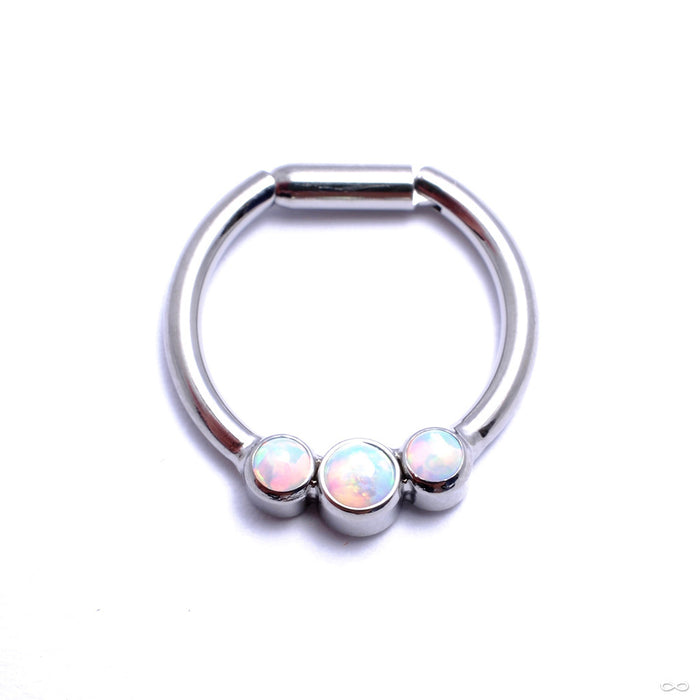 Hinged Ring with Three Bezel-set Gemstones in Titanium from Intrinsic with White Opal