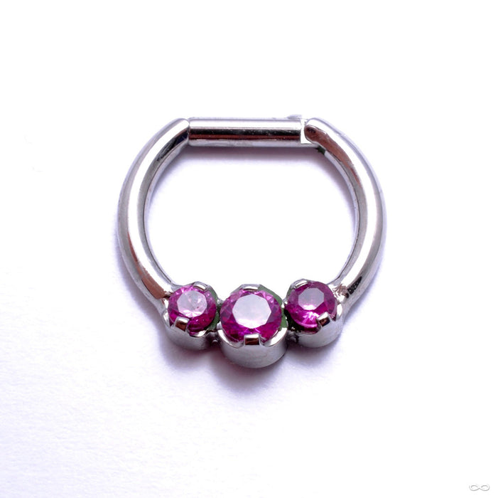Hinged Ring with Three Prong-set Gemstones in Titanium from Intrinsic with Ruby