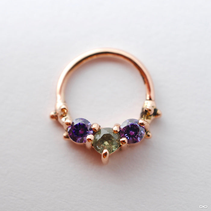3 Stone Seam Ring in Gold from Sacred Symbols with Gray Tourmaline & Amethyst