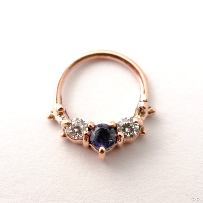 3 Stone Seam Ring in Gold from Sacred Symbols with Sapphire & Clear CZs