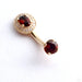 Oval Halo Curved Barbell in Gold with Garnet & Clear CZ from BVLA
