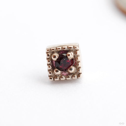 Square Millgrain Press-fit End in Gold from Scylla with Red Topaz