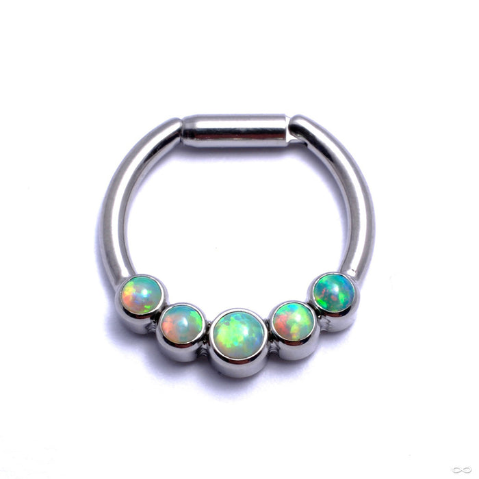 Hinged Ring with Five Bezel-set Gemstones in Titanium from Intrinsic with Kiwi Opal
