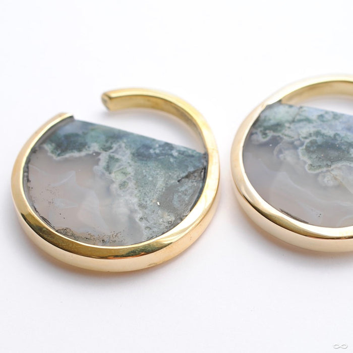 Muse Hoops in Brass with Moss Agate from Buddha Jewelry