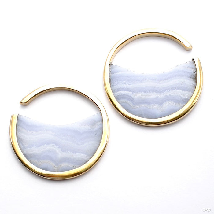 Large Muse Hoops in Brass with Blue Lace Agate from Buddha Jewelry