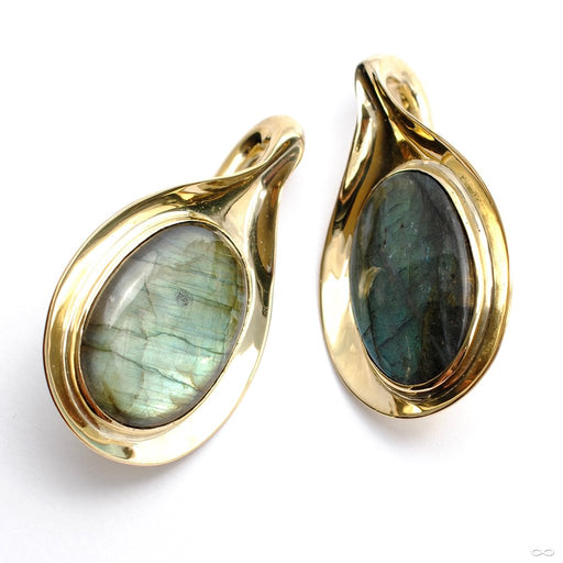 Aura Hoops in Brass with Labradorite from Buddha Jewelry