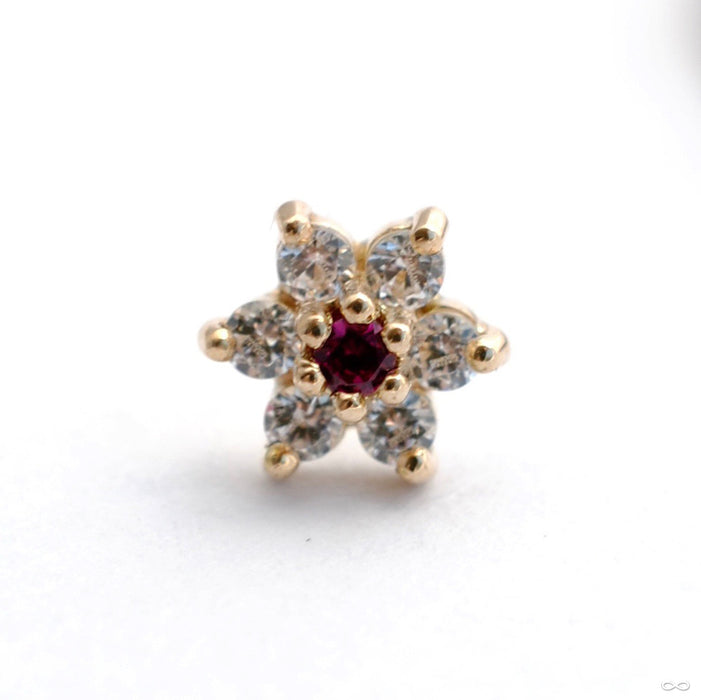 7 Stone Flower Press-fit End from LeRoi with Clear CZ & Dark Ruby Stones