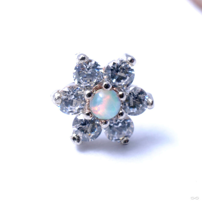 7 Stone Flower Press-fit End from LeRoi with Clear CZ & White Opals