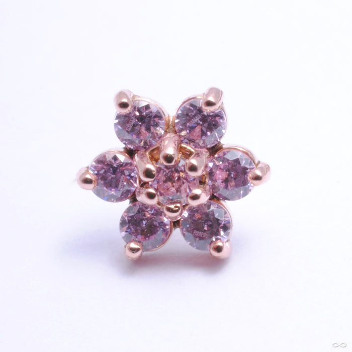 7 Stone Flower Press-fit End in Gold from LeRoi with Pink CZ Petals and Center