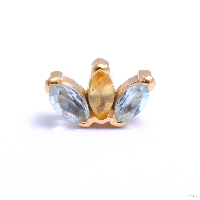 Triple Marquise Press-fit End in Gold from Quetzalli with yellow and sky blue sapphires