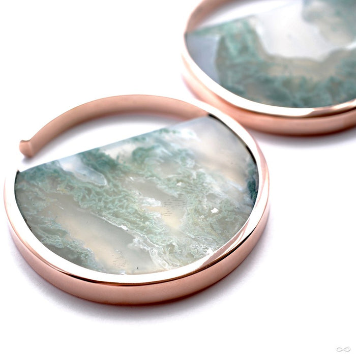 Large Muse Hoops in Rose Gold with Moss Agate from Buddha Jewelry