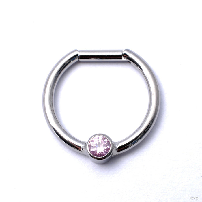 Hinged Ring with Bezel-set Gemstone in Titanium from Intrinsic in Pink CZ