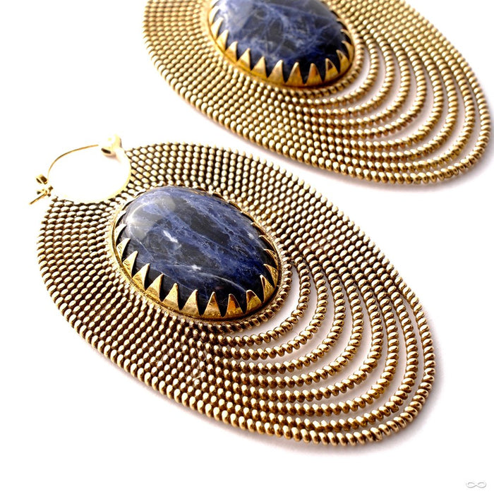 Epaulette Earrings with Stone from Tawapa in Brass with Sodalite