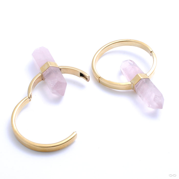 Alchemy Hoops in Yellow Gold with Rose Quartz from Buddha Jewelry