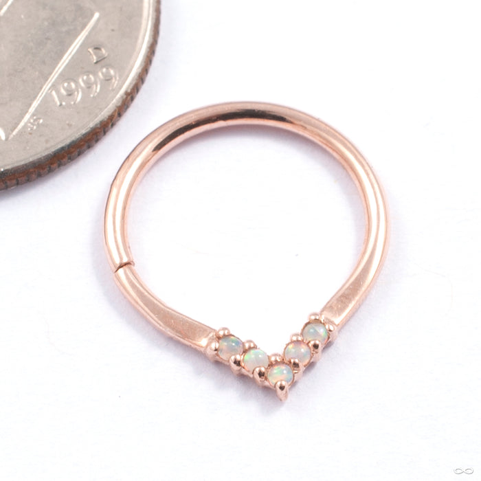 Apex Seam Ring in Gold from Tawapa in rose gold with white opal