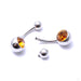 Ball-set Gem Threaded Navel Curve in Stainless Steel from Industrial Strength with orange CZ