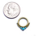 Beaded Seam Ring with 3 Stone Cluster from LeRoi with clear turquoise anodized gold