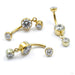 Bezel-set Faceted Gem Curved Barbell with Dangle in Titanium from Industrial Strength in anodized gold with clear cz