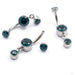 Bezel-set Faceted Gem Curved Barbell with Dangle in Titanium from Industrial Strength in london blue topaz