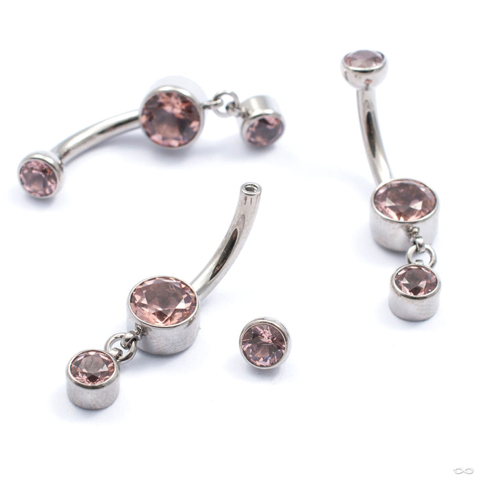 Bezel-set Faceted Gem Curved Barbell with Dangle in Titanium from Industrial Strength in dusty morganite