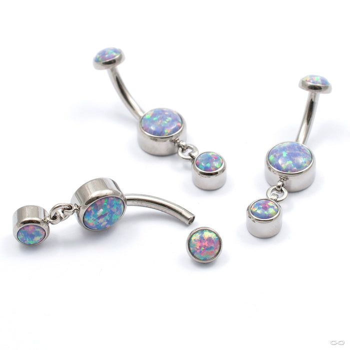 Bezel-set Faux-Pal Gem Curved Barbell with Dangle in Titanium from Industrial Strength in lavender opal
