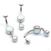 Bezel-set Faux-Pal Gem Curved Barbell with Dangle in Titanium from Industrial Strength in white opal