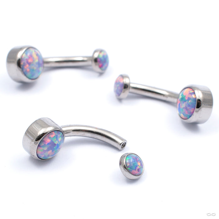 Bezel-set Faux-Pal Gem Threaded Navel Curve in Titanium from Industrial Strength in lavender opal