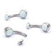 Bezel-set Faux-Pal Gem Threaded Navel Curve in Titanium from Industrial Strength in white opal