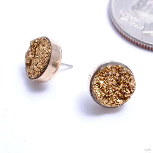 Bezel-set Pyrite Druzy Press-fit End in Gold from Datura Modified Design in yellow gold