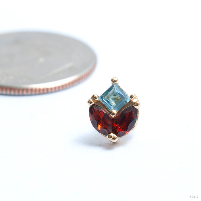 Bloom Press-fit End in Gold from Quetzalli with garnet & sky blue topaz