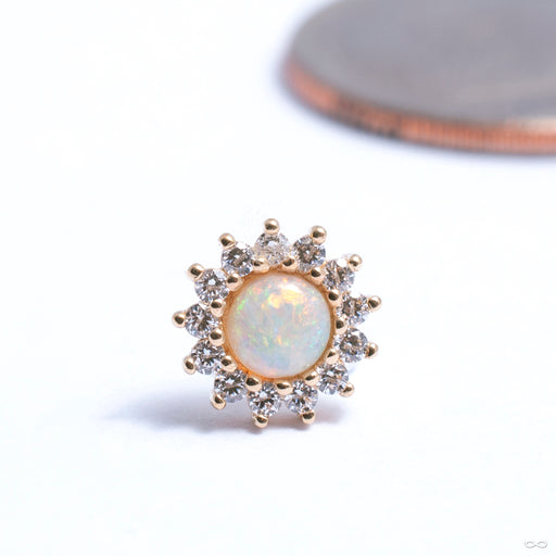 Delphine Press-fit End in Gold from Buddha Jewelry with white opal & clear CZ