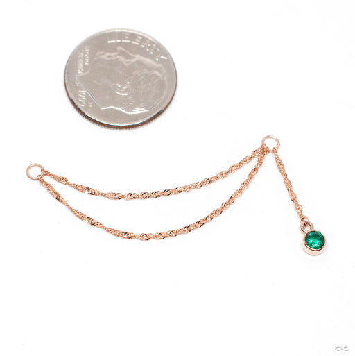 Double Diamond-cut Singapore Chain with Stone Tassel in Gold from Hialeah in rose gold with emerald