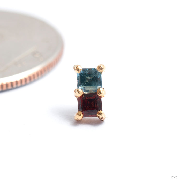 Double Lumine Press-fit End in Gold from Quetzalli with sky blue topaz & garnet