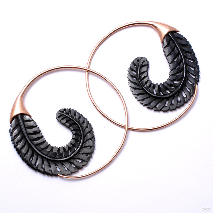 Fairweather Frond Earrings from Maya Jewelry in Rose-Gold-Plated Copper with Horn