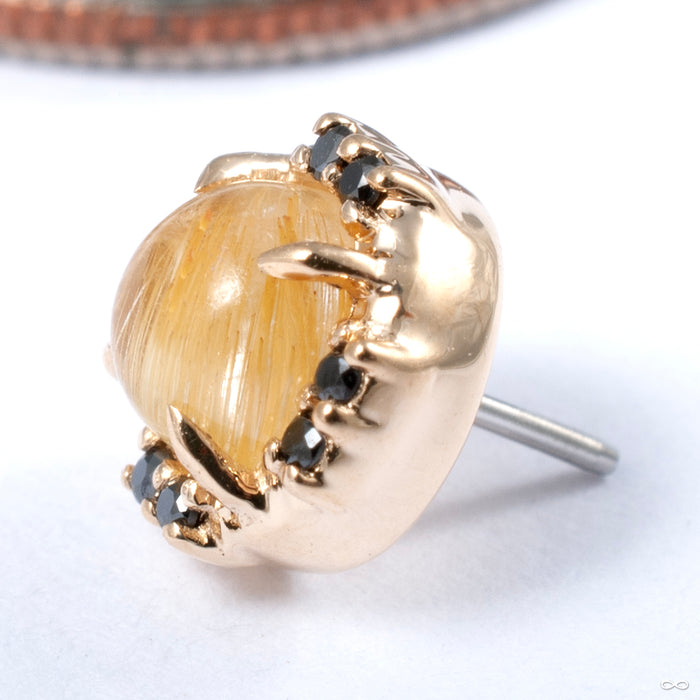 Galaxia Press-fit End in Gold from Tether Jewelry side view in yellow gold with rutilated quartz and black diamond