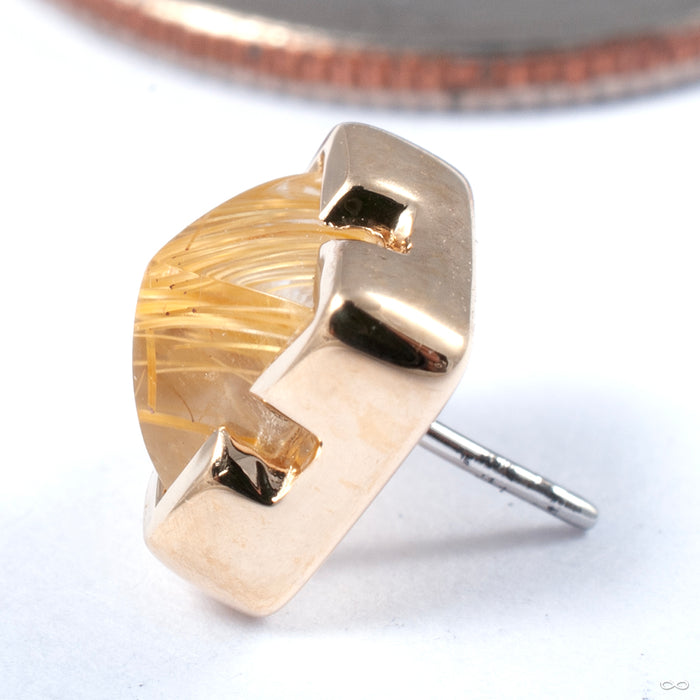 Gemmed Beta 04 Press-fit End in Gold from Tether Jewelry detail view in yellow gold with rutilated quartz