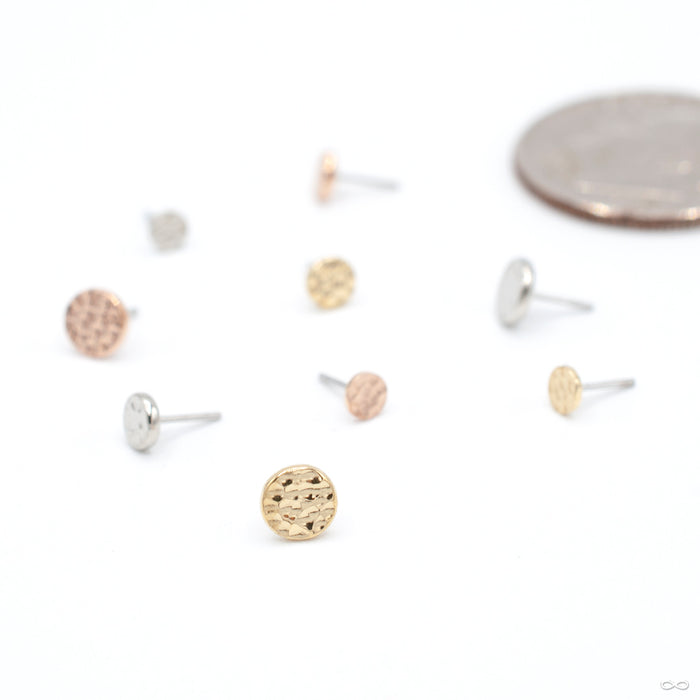 Hammered Disk Press-fit End in Gold from Anatometal in assorted sizes and materials