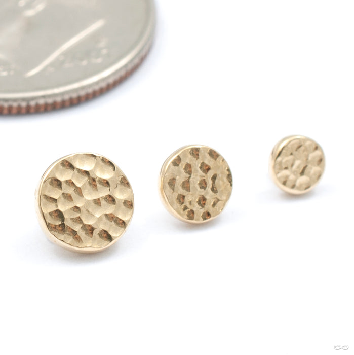 Hammered Disk Threaded End in Gold from Anatometal in assorted sizes